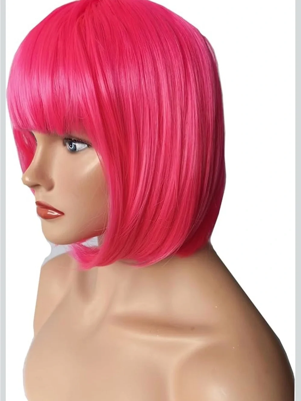 Women’s Short Straight Hot Pink Bob w/ Bangs Synthetic NWOT